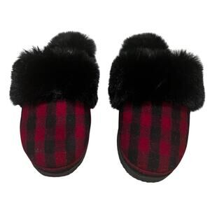 Gianni Bini Faux Fur Size US 9 slippers  house shoes fuzzy plaid buffalo plaid